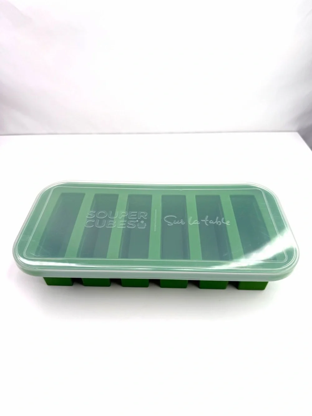 Sur La Table Souper Cubes Green Silicone Tray Food Prep Ice Cube Tray with Lid